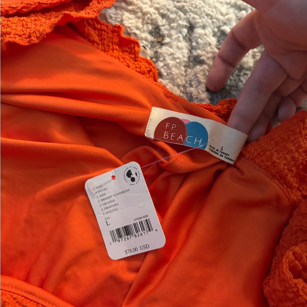 NWT Free people bright orange ruffle low back beach dress size L - Picture 6 of 7